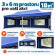 Nůžkový párty stan 3 × 6 m s bočními stěnami, modrý