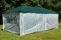 Zahradní stan 3×6 m s okny a uzavíratelnými stěnami, zelený