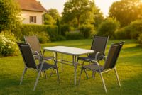 Zahradní sestava 5dílná, stůl s bezpečnostním sklem, 4 židle