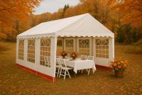 Zahradní párty stan 6×4 m, bílý a červený pruh, PVC 400 g/m²
