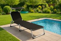 Zahradní lehátko – skládací, stínicí stříška, černé, 187 cm