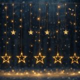 Vánoční světelný řetěz hvězdy 150 LED, teplá bílá, 8 funkcí