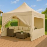 Nůžkový zahradní stan 3x3 m béžový – 5 výšek, taška v ceně