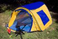 Samorozkládací stan s automatikou - žlutá/modrá