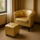 Luxusní křeslo s taburetem Chesterfield – zlaté provedení