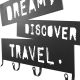 Nástěnný věšák Dream Discover Travel, černý kov, 4 háčky