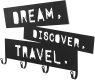 Nástěnný věšák Dream Discover Travel, černý kov, 4 háčky